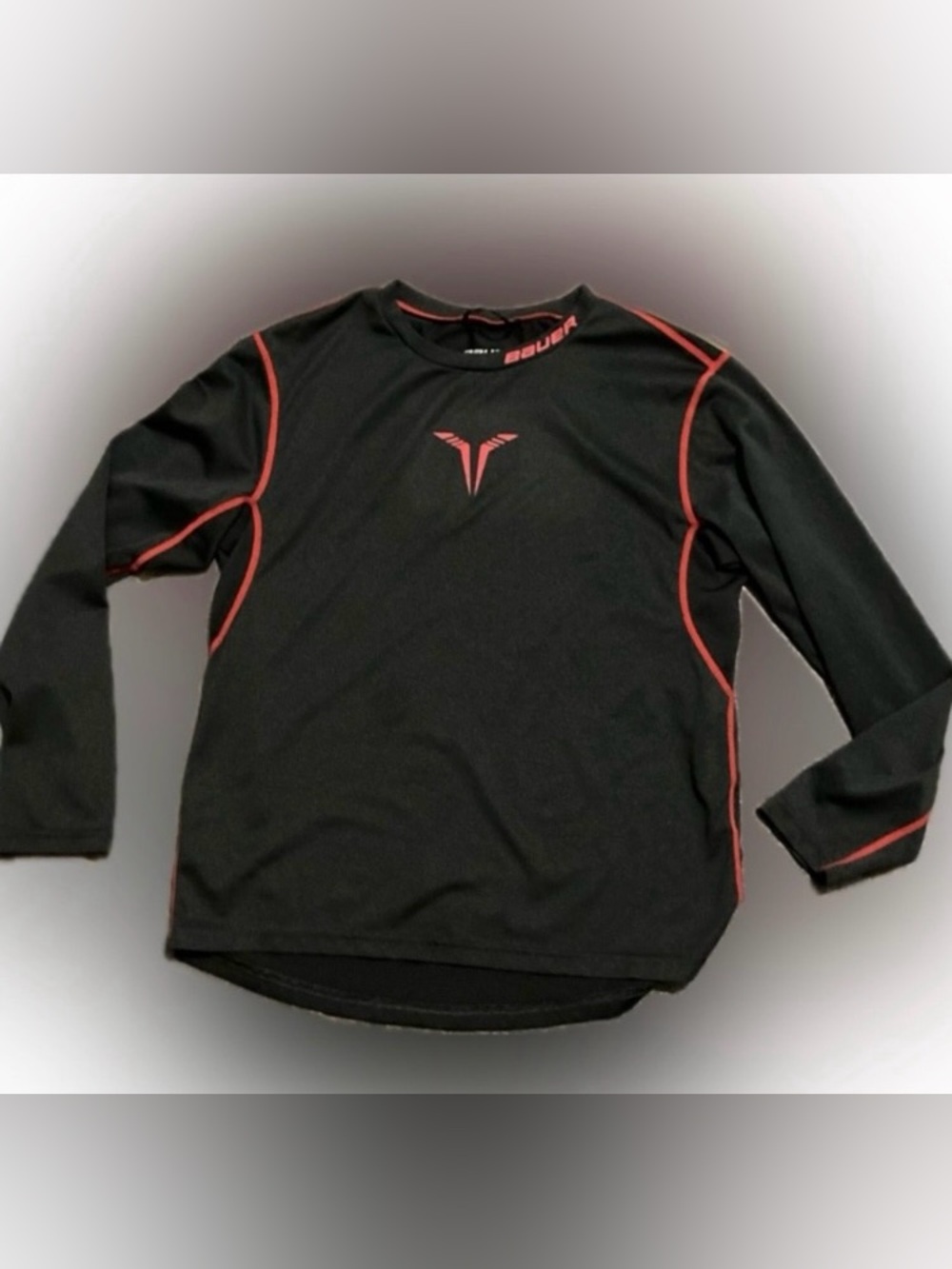 Bauer Black and Red Hockey Fit Long Sleeve Compression Top. Youth Size L